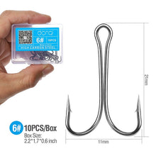 Load image into Gallery viewer, DONQL 10pcs/ Set Double Fishing Hooks Barbed Carp Fishhook For Soft Worm Lure High Carbon Steel Fly Fishing Hook Accessories