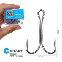 Load image into Gallery viewer, DONQL 10pcs/ Set Double Fishing Hooks Barbed Carp Fishhook For Soft Worm Lure High Carbon Steel Fly Fishing Hook Accessories