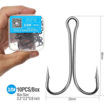 Load image into Gallery viewer, DONQL 10pcs/ Set Double Fishing Hooks Barbed Carp Fishhook For Soft Worm Lure High Carbon Steel Fly Fishing Hook Accessories