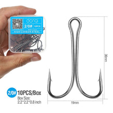 Load image into Gallery viewer, DONQL 10pcs/ Set Double Fishing Hooks Barbed Carp Fishhook For Soft Worm Lure High Carbon Steel Fly Fishing Hook Accessories
