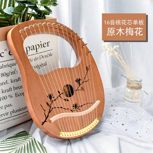 10/16 string wood lined lyre harp metal trap Mahony solid wood string instrument with Draagbag