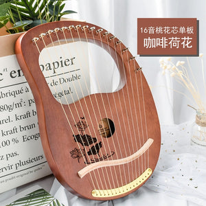 10/16 string wood lined lyre harp metal trap Mahony solid wood string instrument with Draagbag