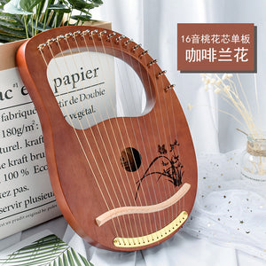 10/16 string wood lined lyre harp metal trap Mahony solid wood string instrument with Draagbag