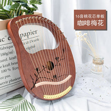 Load image into Gallery viewer, 10/16 string wood lined lyre harp metal trap Mahony solid wood string instrument with Draagbag
