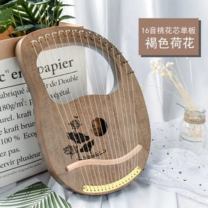 10/16 string wood lined lyre harp metal trap Mahony solid wood string instrument with Draagbag